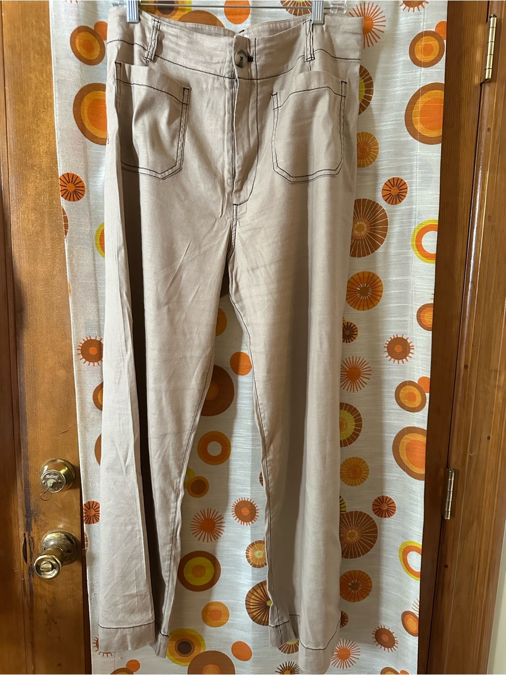Maeve Beige Straight-Leg High-Waist Jeans